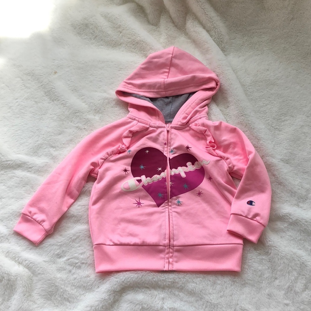 Champion Zip up sweater for toddler girl pink heart hood 2T